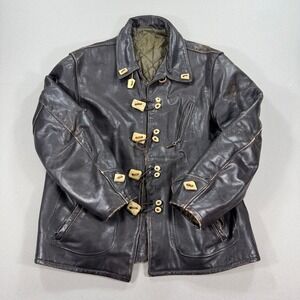Vintage Super RARE Schott Bros Leather Coat Toggle Closure Mens Large Dark Brown